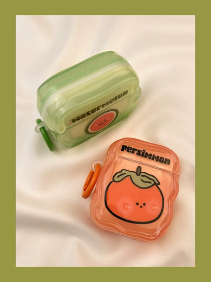 Japanese Cartoon Fun Colourful Fruits Persimmon Pineapple Maize Watermelon - AirPods AirPodsPro AirPods3 Case Green Yellow Orange