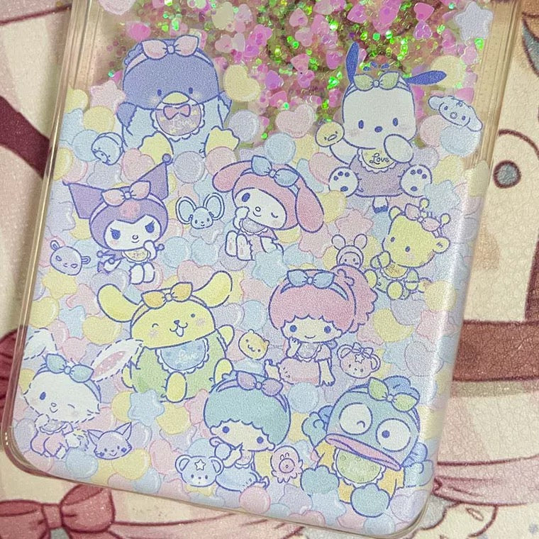 Japanese Cartoon Sanrio Friends Baby Style Hello Kitty My Melody Kuromi Little Twin Stars Cinnamoroll Pompompurin Pocaccho - Glitter QuickSand iPhone Case 6 7 8 PLUS SE2 XS XR X 11 12 13 14 15 Pro Promax 12mini 13mini