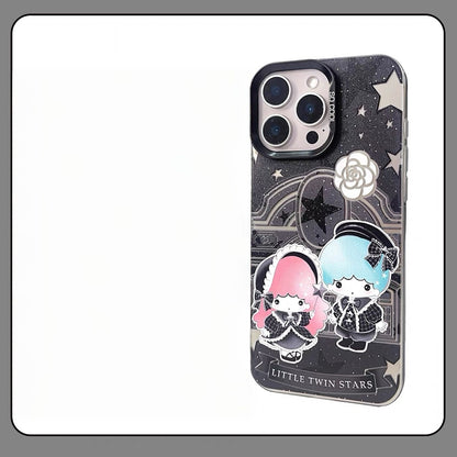 Japanese Cartoon Sanrio Black Winter Classic Dress Up Laser Case | Hello Kitty Little Twin Stars My Melody Kuromi Cinnamoroll Hangyodon Bad Badtz Maru 7 Styles - Phone Case Samsung Galaxy S26 S25 S24 S23 S22 S21 FE Ultra Edge