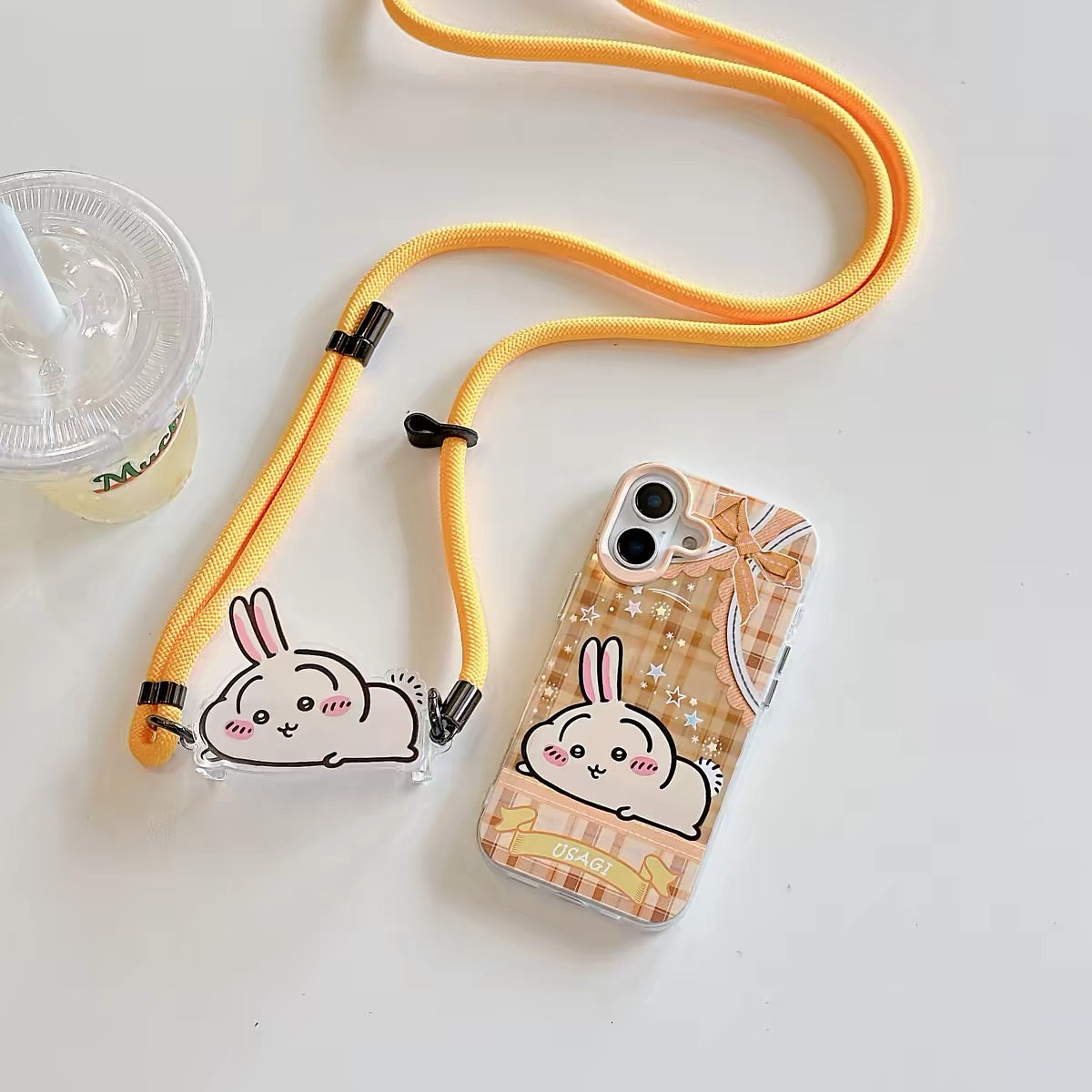 Japanese Cartoon Phone Back Clip with Phone Lanyard | Chiikawa Pink & Mint Green - for All Smart Phones (副本)