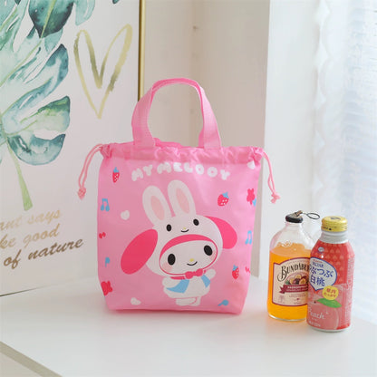 Japanese Cartoon with Friends Tidy Up Bag | Hello Kitty My Melody Kuromi Cinnamoroll Pompompurin Pochacco Little Twin Stars Hangyodon - Little Lunch Bag