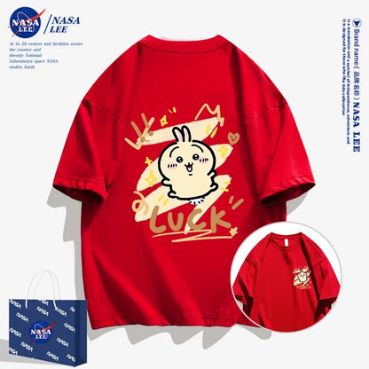 Japanese Cartoon ChiiKawa Casual Style T-Shirt Series | Usagi Luck Front & Back - Kawaii Fashion Items