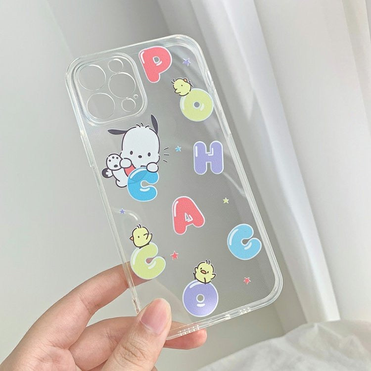 Japanese Cartoon Sanrio | Clean Colourful Alphabet Pochacco - iPhone Case 7 8 X XR XS 11 12 13 14 15 Pro Promax Plus mini SE