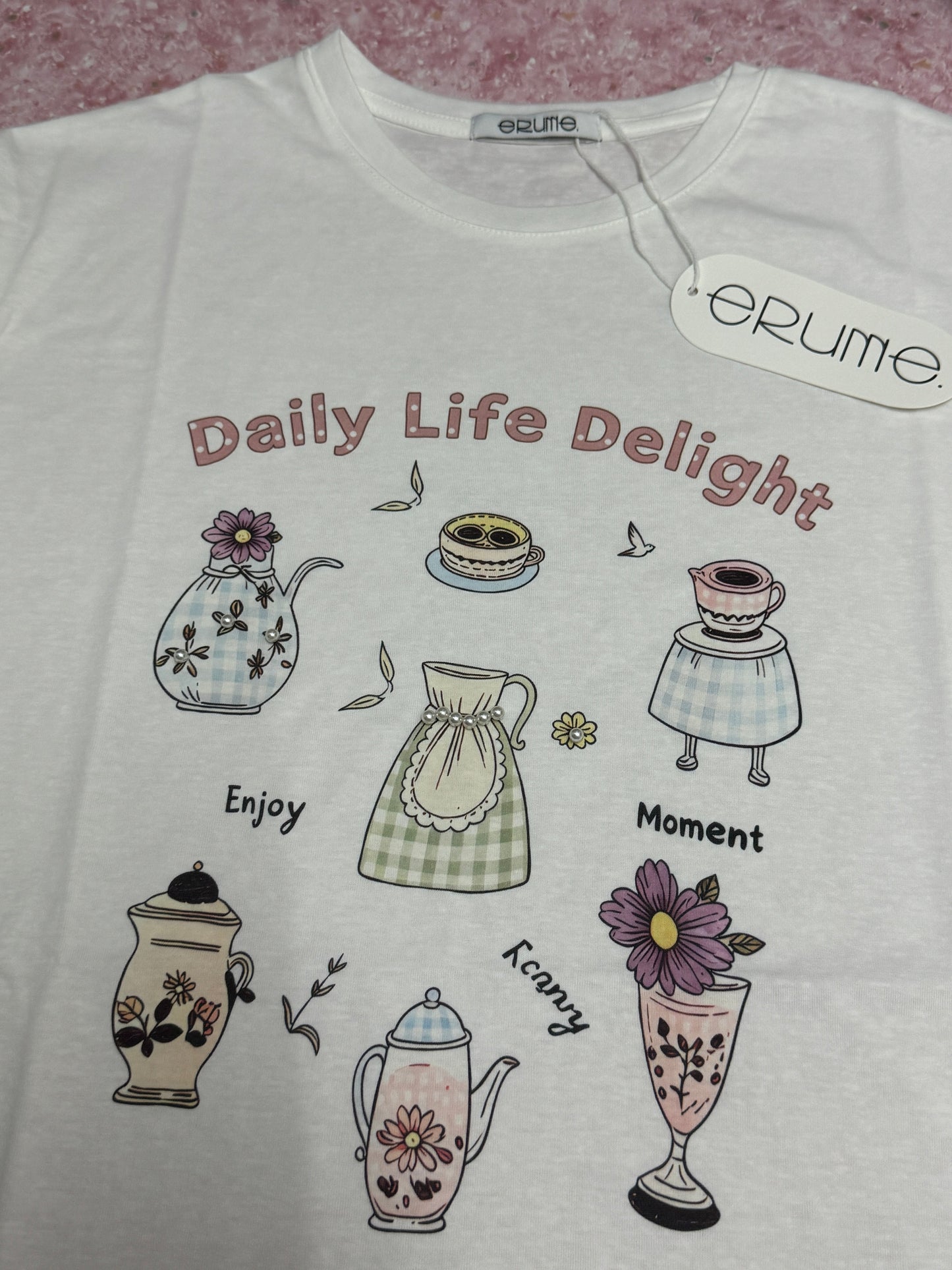 Korean Fashion Cute Style T-Shirt Series | Flower Tea Pots with Pearl - Kawaii Fashion Items