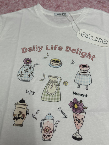 Korean Fashion Cute Style T-Shirt Series | Flower Tea Pots with Pearl - Kawaii Fashion Items