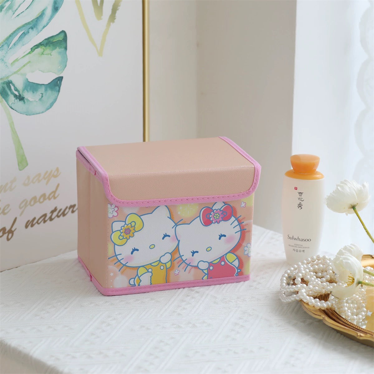 Sanrio Happy Comic Storage Box with Cover | Hello Kitty My Melody Kuromi Little Twin Stars Cinnamoroll Pompompurin Pochacco Hangyodon Sugar Bunnies - Bedroom Girl Gift