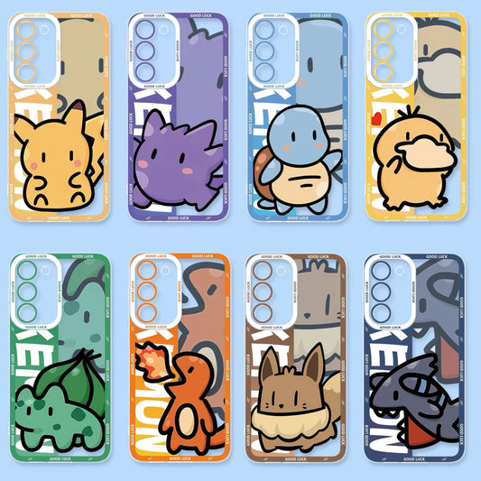 Japan Cartoon Pokemon Fatty Cute Drawing | Pikachu Gengar Squirtle Psyduck Bulbasaur Charmander Eevee Gible - Phone Case Samsung Galaxy S26 S25 S24 S23 S22 S21 FE Ultra