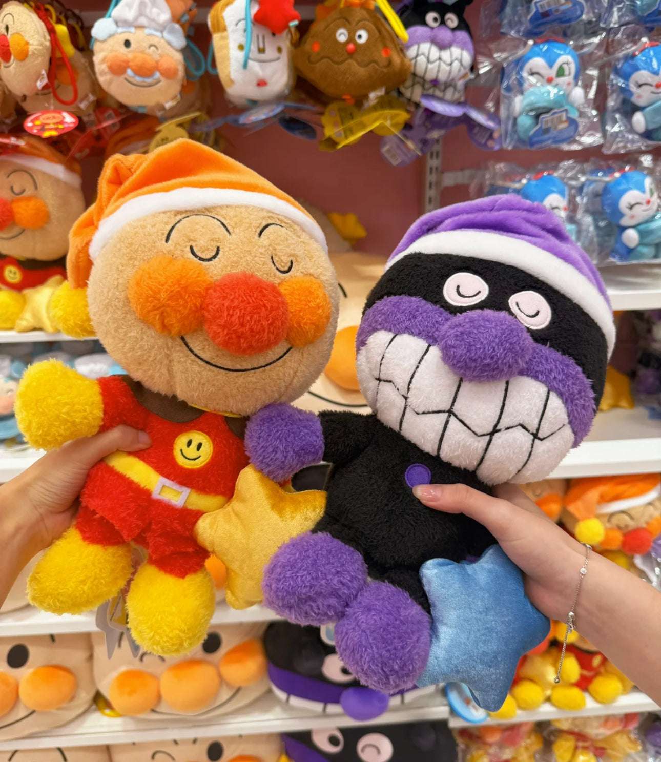 Japan Cartoon Anpanman Sleeping Pajamas Plush Doll | Anpanman Baikinma 27cm - Kawaii Room Decoration