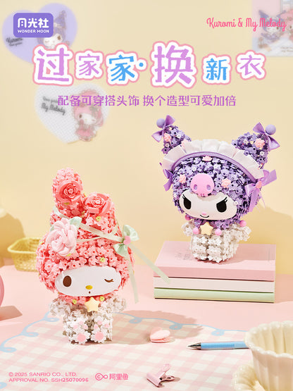 Sanrio Romantic Preserved Flowers Mini Blocks Set | My Melody Kuromi - Can Change Wink Face Limited Edition Mini Building Blocks Toy Collections