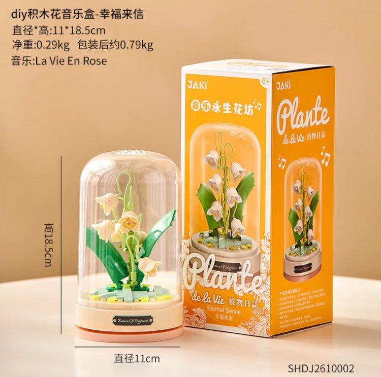 Block Building Romantic Flower Music Box | Hibiscus Rose Lily Bell Jasmine - DIY Valentine Wedding Handmade Gift KawaiiGiftLand