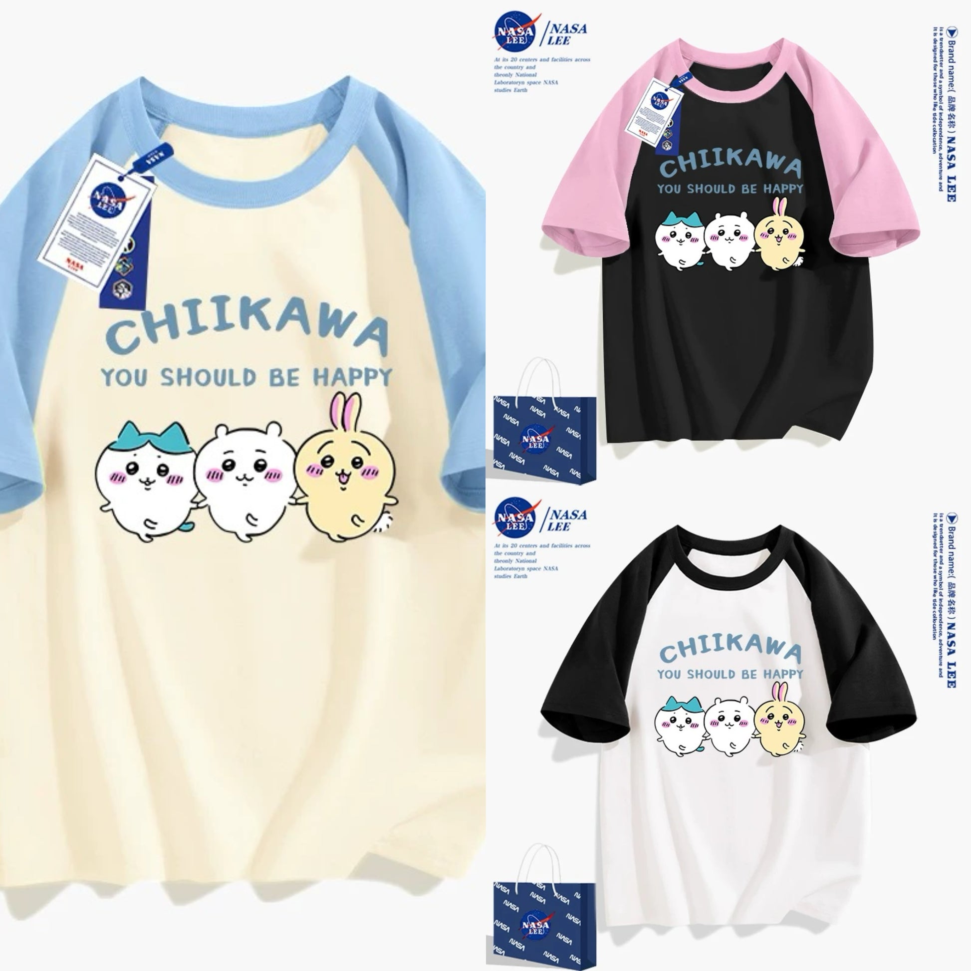 Japanese Cartoon ChiiKawa Casual Style T-Shirt Series | Chiikawa Hachiware Usagi You Should Be Happy 2 - Kawaii Fashion Items