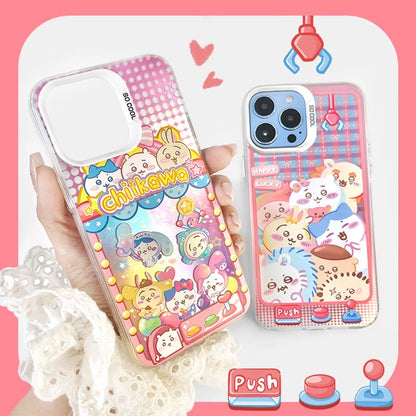 Japanese Cartoon ChiiKawa | Laser Doll Clip Machine Sanrio Friends Chiikawa Hachiware Usagi Momonga Shisa Crab - iPhone Case 11 12 13 14 15 16 Pro Promax