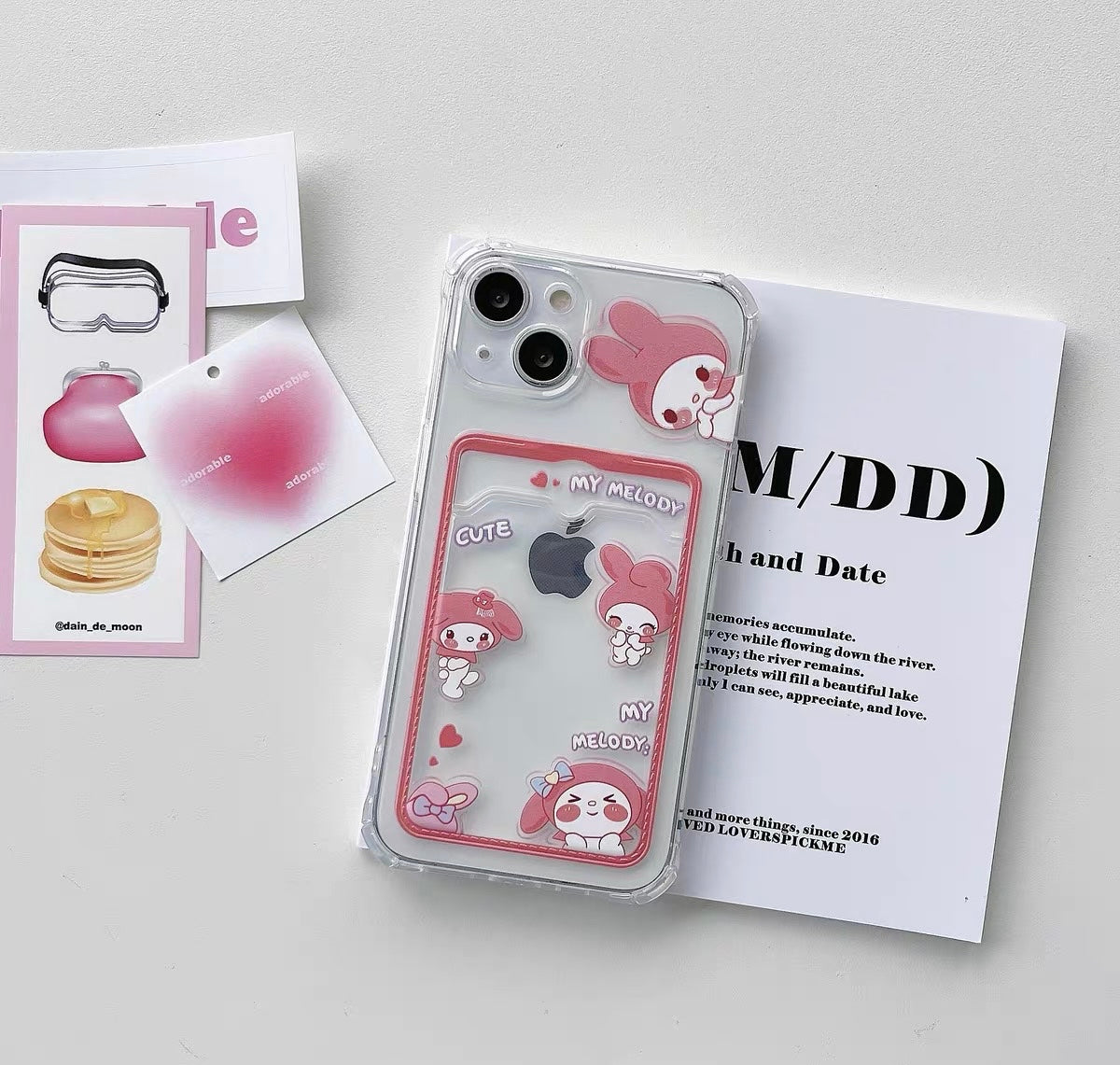 Japanese Cartoon Lovely Photo Holder Melody Kuromi iPhone Case