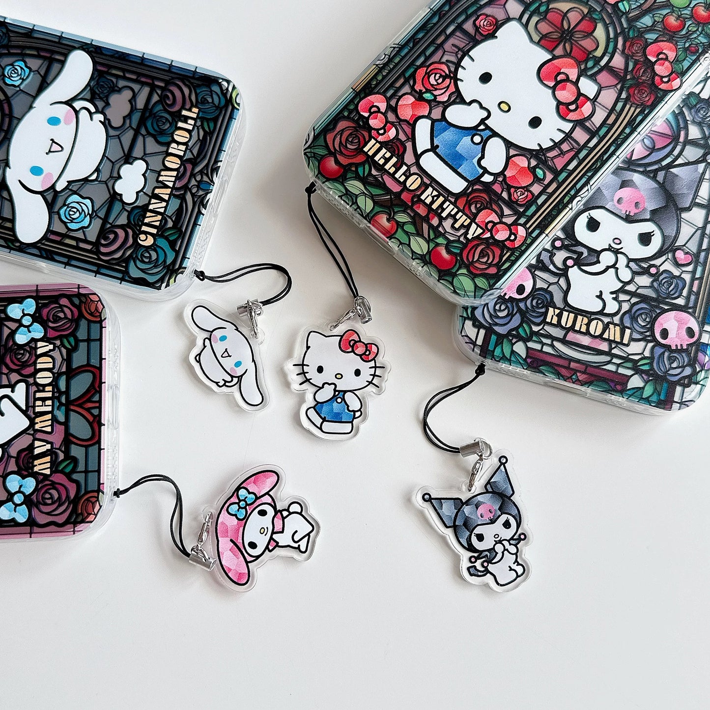 Japanese Cartoon Sanrio iPhone Case with Strap | Laser Glass Window Hello Kitty My Melody Kuromi Cinnamoroll - iPhone Case 7 8 PLUS SE2 XS XR X 11 12 13 14 15 Pro Promax 12mini 13mini