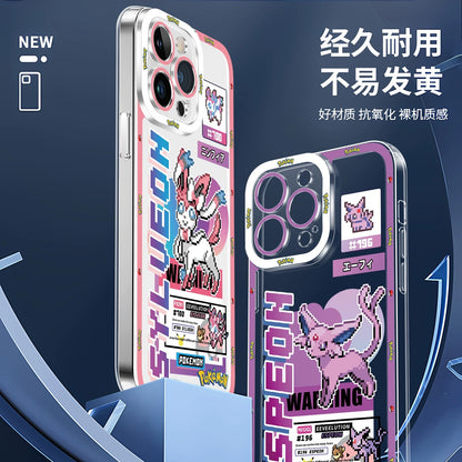 Japan Cartoon Pokemon Game Pixel Evolution Evolve Version | Eevee Vaporeon Jolteon Flareon Espeon Umbreon Leafeon Glaceon Sylveon - iPhone Case PLUS SE2 XS XR X 11 12 13 14 15 16 16e 17 17e Pro Promax 12mini 13mini