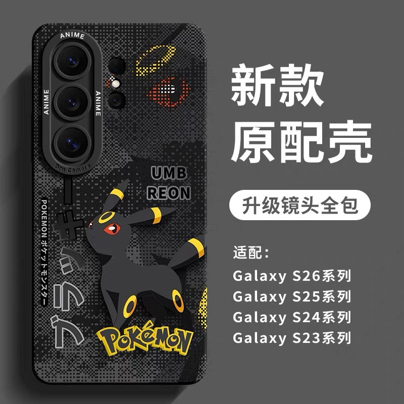 Japanese Cartoon Pokemon Silicone Case Eevee Evolution Digital Background Version | Eevee Vaporeon Jolteon Flareon Espeon Umbreon Leafeon Glaceon Sylveon - Phone Case Samsung Galaxy S26 S25 S24 S23 FE Ultra Edge