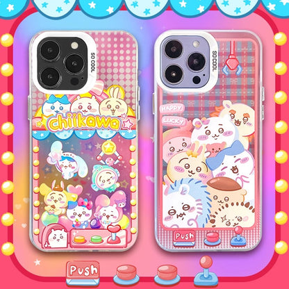 Japanese Cartoon ChiiKawa | Laser Doll Clip Machine Sanrio Friends Chiikawa Hachiware Usagi Momonga Shisa Crab - iPhone Case 11 12 13 14 15 16 Pro Promax