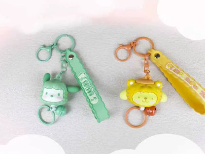 Sanrio Characters Plush Bear Series Keychain with Bell | Hello Kitty My Melody Kuromi Pompompurin Pochacco - Kawaii Item Cute Accessories