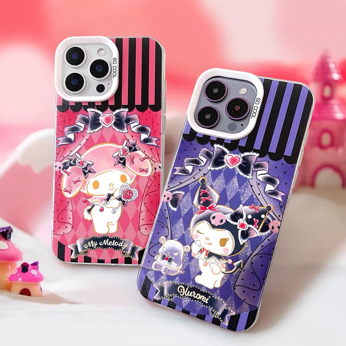 Japanese Cartoon Sanrio Queen with Diamond Rose Heart Laser Case | My Melody Kuromi 4 Styles - Phone Case Samsung Galaxy S26 S25 S24 S23 S22 S21 FE Ultra Edge