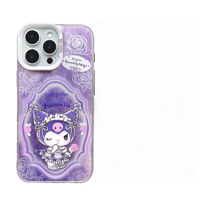 Japanese Cartoon Sanrio Rose Garden Laser Case | My Melody Kuromi 2 Styles - iPhone Case 11 12 13 14 15 16 16e 17 17e Pro Promax