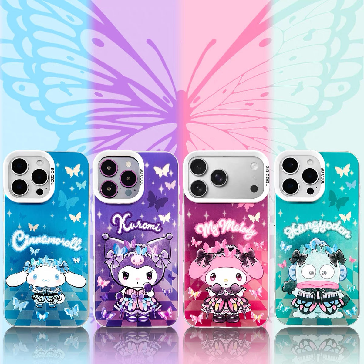 Japanese Cartoon Sanrio Butterfly Lolita Laser Case | Kuromi My Melody Cinnamoroll Hangyodon Styles - iPhone Case 11 12 13 14 15 16 16e 17 17e Pro Promax