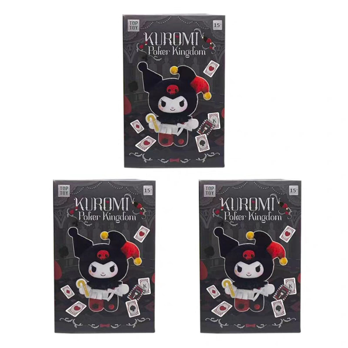 Three TOPTOY Kuromi Poker Kingdom Series blind boxes, designs not repeated