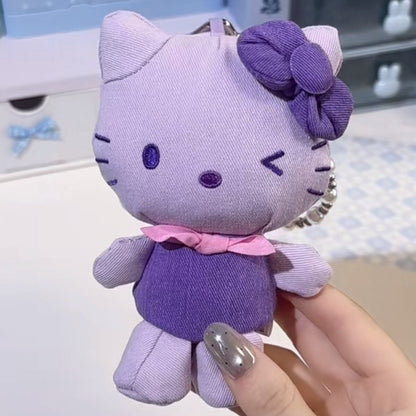 Hello Kitty denim series plush charm in lavender purple corduroy with purple bow