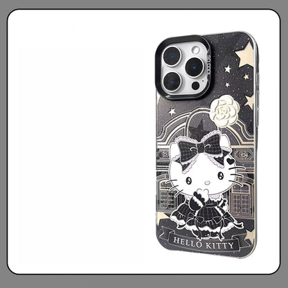 Japanese Cartoon Sanrio Black Winter Classic Dress Up Laser Case | Hello Kitty Little Twin Stars My Melody Kuromi Cinnamoroll Hangyodon Bad Badtz Maru 7 Styles - Phone Case Samsung Galaxy S26 S25 S24 S23 S22 S21 FE Ultra Edge