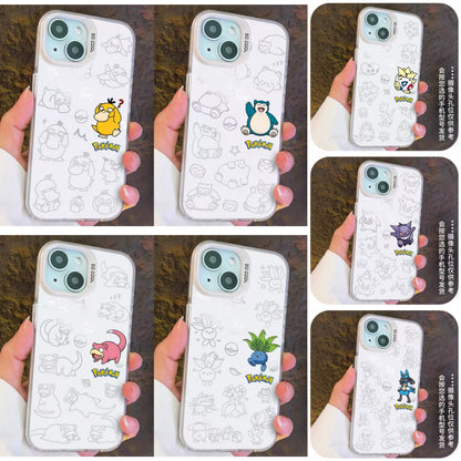 Japanese Cartoon Pokemon Matt & Silver Case Part4 | Psyduck Snorlax Slowpoke Oddish Togepi Gengar Lucario 7 Styles - iPhone Case PLUS SE2 XS XR X 11 12 13 14 15 16 16e 17 17e Pro Promax 12mini 13mini