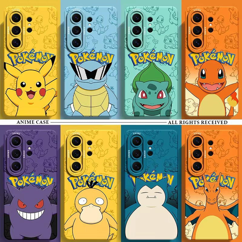 Japanese Cartoon Pokemon Silicone Case | Pikachu Squirtle Bulbasaur Charmander Gengar Psyduck Snoriax Charizard  - Phone Case Samsung Galaxy S26 S25 S24 S23 FE Ultra Edge