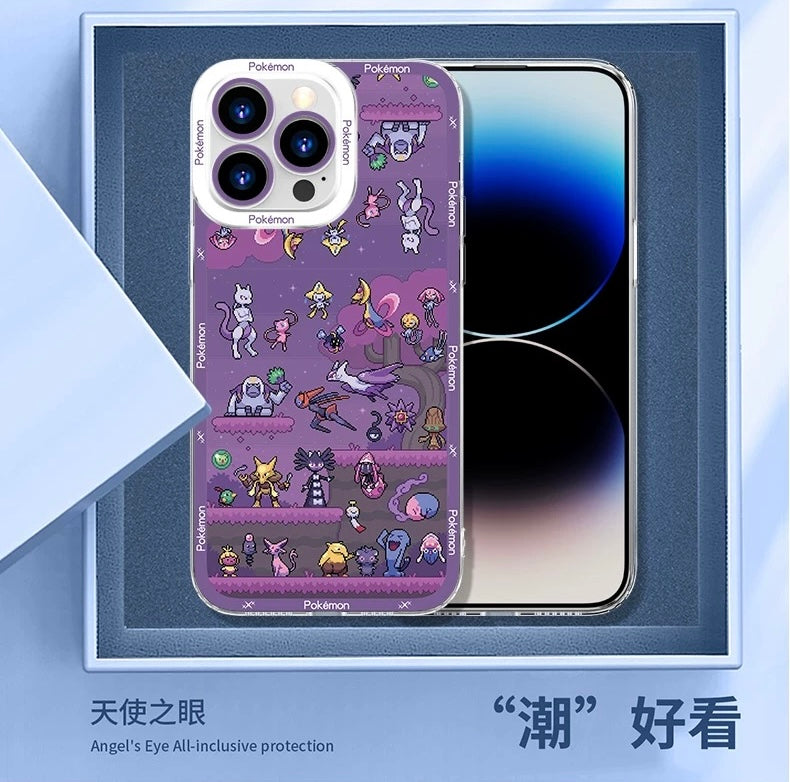 Japan Cartoon Pokemon Pixel Group Verison | Psychic Type - iPhone Case 6 7 8 PLUS SE2 XS XR X 11 12 13 14 15 16 16e Pro Promax 12mini 13mini