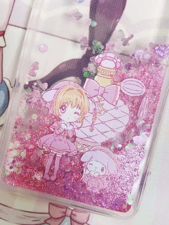 Japanese Anime CardCaptorSakura Sakura My Melody - Silver Pink Heart Glitter QuickSand iPhone Case 6 7 8 PLUS SE2 XS XR X 11 12 13 14 15 Pro Promax 12mini 13mini