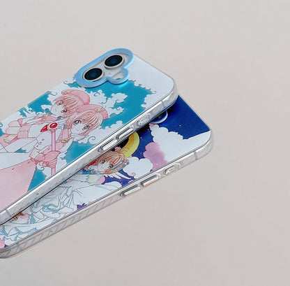 CardCaptorSakura Retro Comic Laser Case | Part 2 Couple Style Sakura Syaoran Tomoyo - iPhone Case PLUS SE2 XS XR X 11 12 13 14 15 16 16e 17 17e Pro Promax 12mini 13mini