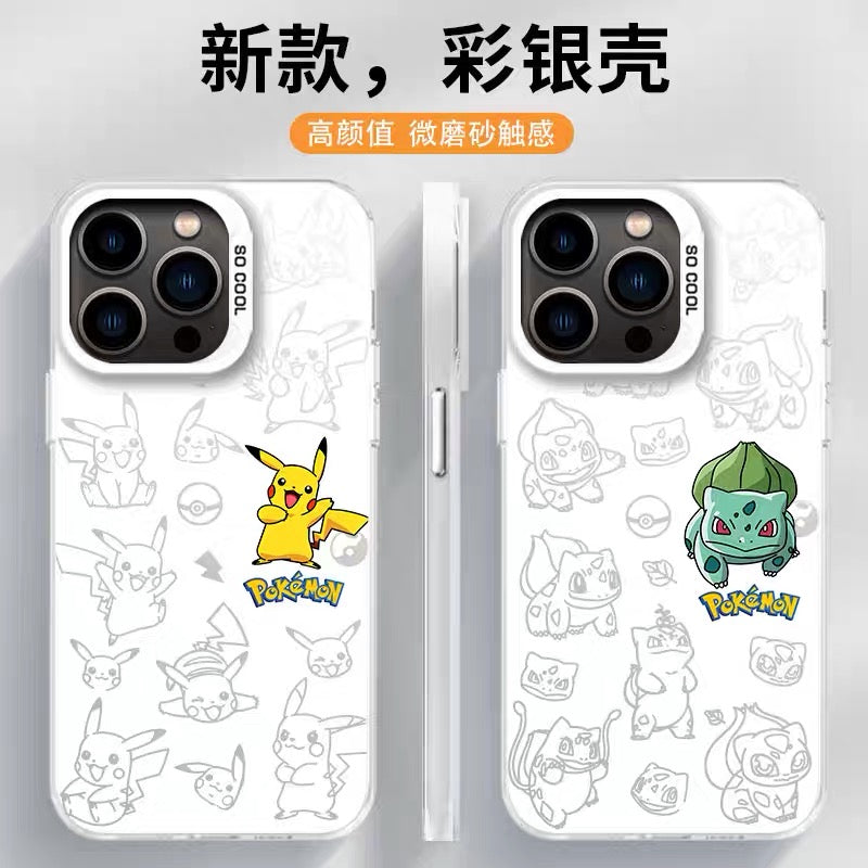 Japanese Cartoon Pokemon Matt & Silver Case Eevee Evolution | Eevee Vaporeon Espeon Umbreon Leafeon Glaceon Sylveon 7 Styles - Phone Case Samsung Galaxy S26 S25 S24 S23 S22 S21 FE Ultra Edge