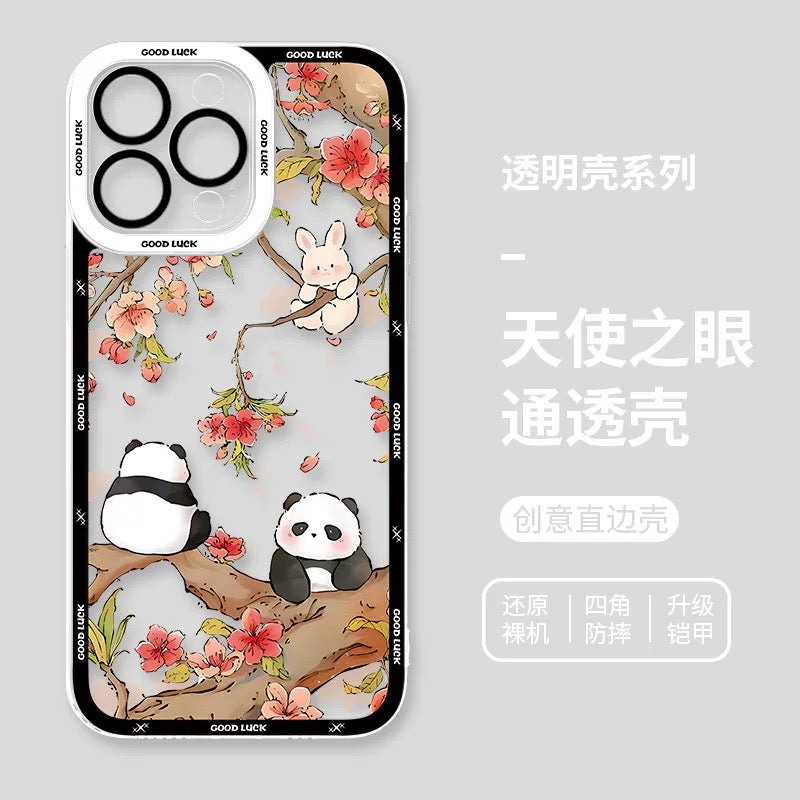 Cute Animal Panda | Chinese Ink Painting Black Version - iPhone Case PLUS SE2 XS XR X 11 12 13 14 15 16 16e 17 17e Pro Promax 12mini 13mini
