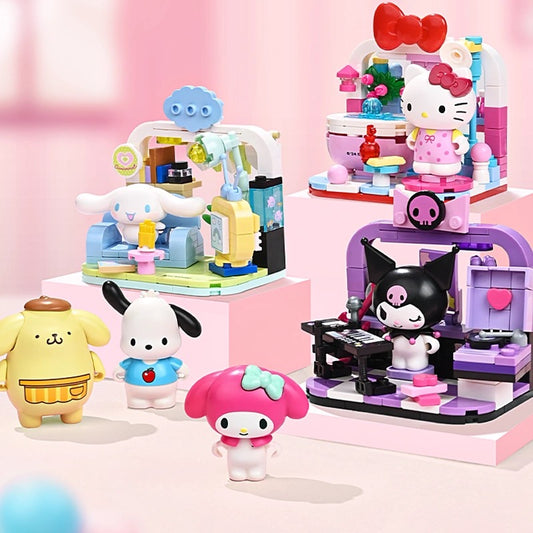 Sanrio Happy Stay at Home Series | Hello Kitty My Melody Kuromi Cinnamoroll Pompompurin Pochacco - Building Blocks Toy Collections Mystery Blind Box
