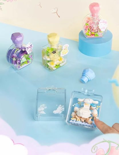 Sanrio Characters The Flower Angel in Perfume Bottle | Hello Kitty My Melody Kuromi Cinnamoroll Pompompurin Pochacco - Building Blocks Toy Collectable Mystery Blind Box with LED Light