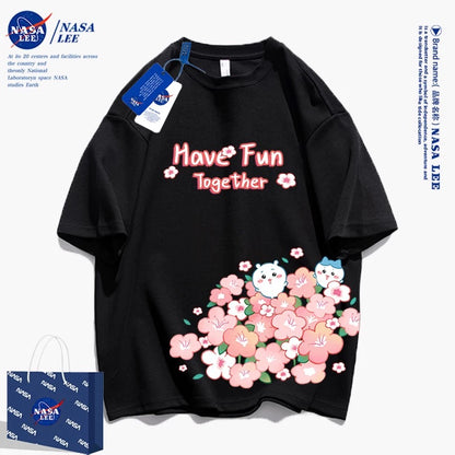 Japanese Cartoon ChiiKawa Casual Style T-Shirt Series | Chiikawa Hachiware Have Fun with Flower 2 - Kawaii Fashion Items