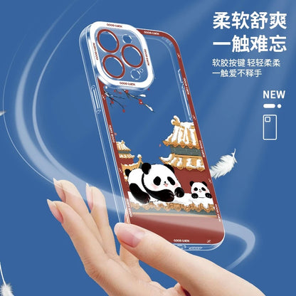 Cute Animal Panda | Chinese Ink Painting Red Version - iPhone Case PLUS SE2 XS XR X 11 12 13 14 15 16 16e 17 17e Pro Promax 12mini 13mini