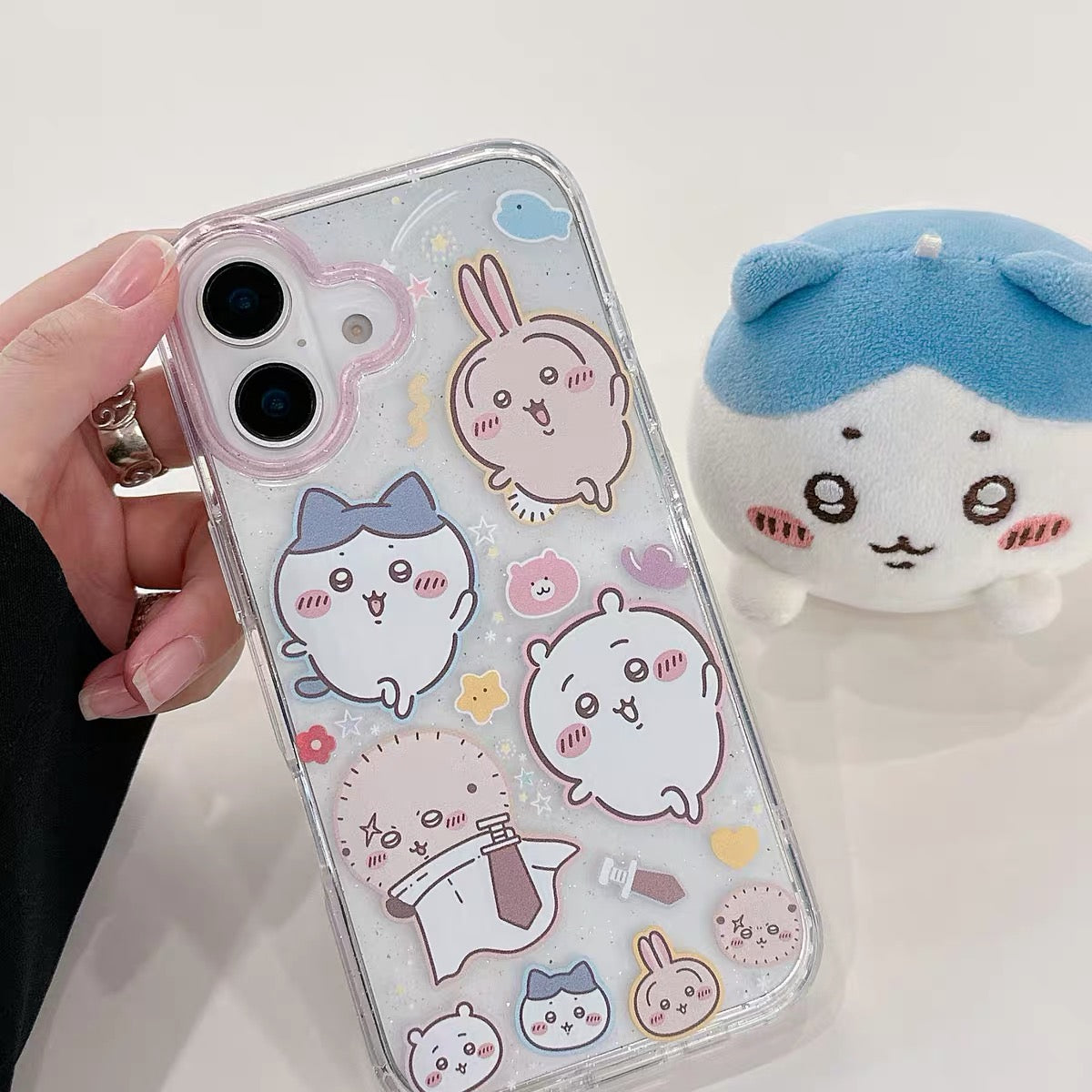 Japanese Cartoon ChiiKawa Gittler Colour Clear Case with Phone Strape | ChiiKawa Hachiware Usagi Momonga Rakko Kurimanju Shisa Furuhonya - iPhone Case Plus SE2 11 12 13 14 15 16 16e 17 17e Pro Promax 12mini 13mini