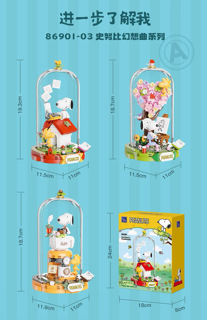 Pan Tasy x Peanut Fun Holiday Series | Cofffee Drawing Writing Time - Lovely Dog and Yellow Birds Building Blocks Toy Collections