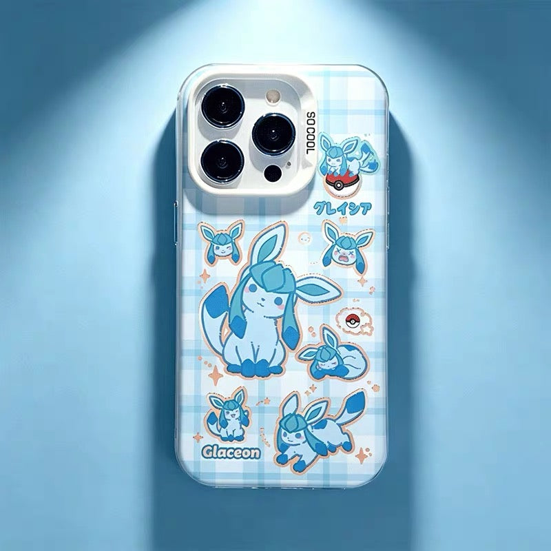 Japanese Cartoon Pokemon Matt & Silver Case Eevee Evolution Cute Emo Version | Eevee Vaporeon Jolteon Espeon Umbreon Leafeon Glaceon Sylveon 8 Styles - Phone Case Samsung Galaxy S26 S25 S24 S23 S22 S21 FE Ultra Edge