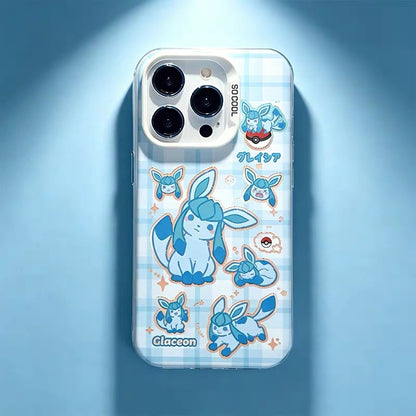Japanese Cartoon Pokemon Matt & Silver Case Eevee Evolution Cute Emo Version | Eevee Vaporeon Jolteon Espeon Umbreon Leafeon Glaceon Sylveon 8 Styles - Phone Case Samsung Galaxy S26 S25 S24 S23 S22 S21 FE Ultra Edge