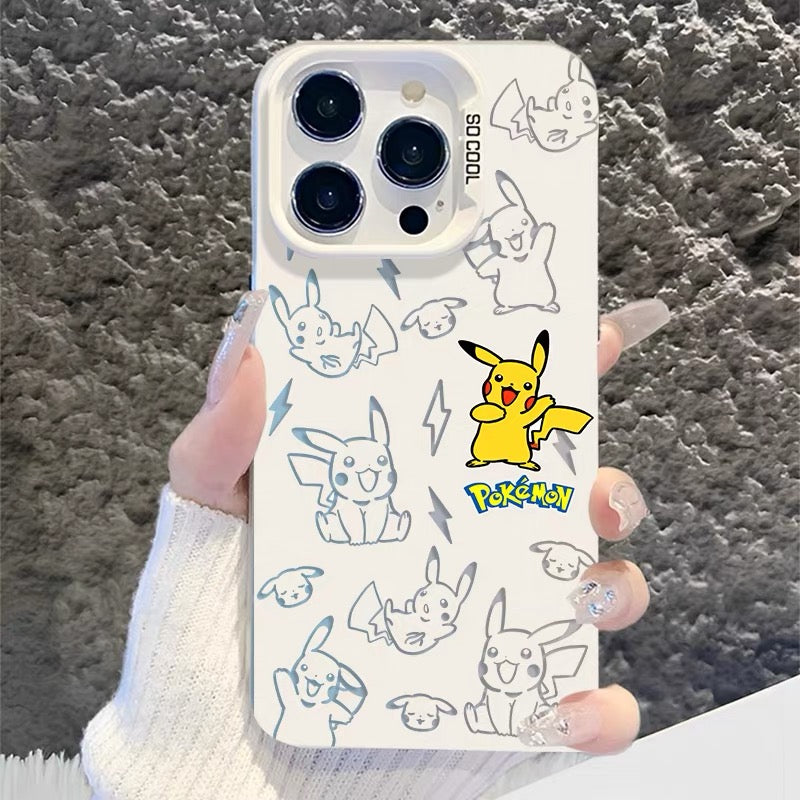 Japanese Cartoon Pokemon Matt & Silver Case Part1 | Pikachu Eevee Mew Bulbasaur Squirtle Charmander 6 Styles - Phone Case Samsung Galaxy S26 S25 S24 S23 S22 S21 FE Ultra Edge