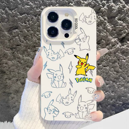 Japanese Cartoon Pokemon Matt & Silver Case Part1 | Pikachu Eevee Mew Bulbasaur Squirtle Charmander 6 Styles - Phone Case Samsung Galaxy S26 S25 S24 S23 S22 S21 FE Ultra Edge