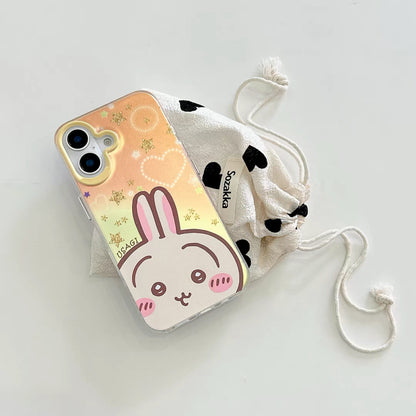 Japanese Cartoon ChiiKawa Laser Phone Case | Golden Stars with Light Heart ChiiKawa Hachiware Usagi Momonga - iPhone Case PLUS SE2 11 12 13 14 15 16 16e 17 17e Pro Promax 12mini 13mini