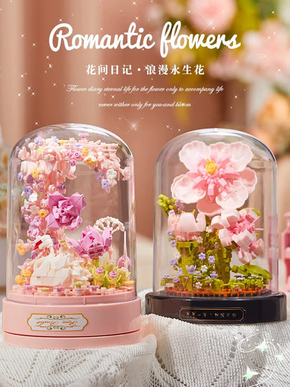 Mini Block Building Block with Music Box | Swan Garden - with LED Lights Valentine Wedding Gift DIY Handmade Gift
