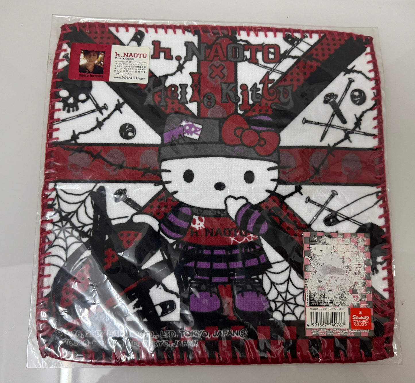 Japan Sanrio Hello Kitty x h Naoto Face Towel | Purple Red Black Punk Style - Retired 2007