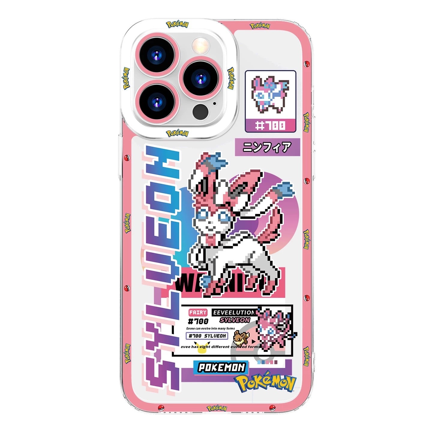 Japan Cartoon Pokemon Game Pixel Evolution Evolve Version | Eevee Vaporeon Jolteon Flareon Espeon Umbreon Leafeon Glaceon Sylveon - iPhone Case PLUS SE2 XS XR X 11 12 13 14 15 16 16e 17 17e Pro Promax 12mini 13mini