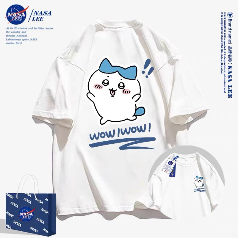 Japanese Cartoon ChiiKawa Casual Style T-Shirt Series | Hachiware Wow Front & Back - Kawaii Fashion Items